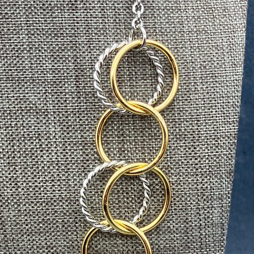 Talbots Circle Link Necklace 18 In Chain Gold Silver Twisted Hoop Retro Classic - Picture 8 of 9